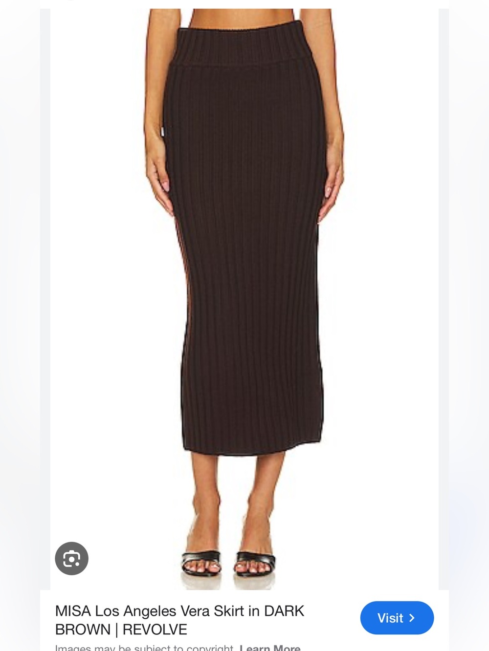 NWT Misa Los Angeles Vera Dark Brown Ribbed Midi Skirt XS